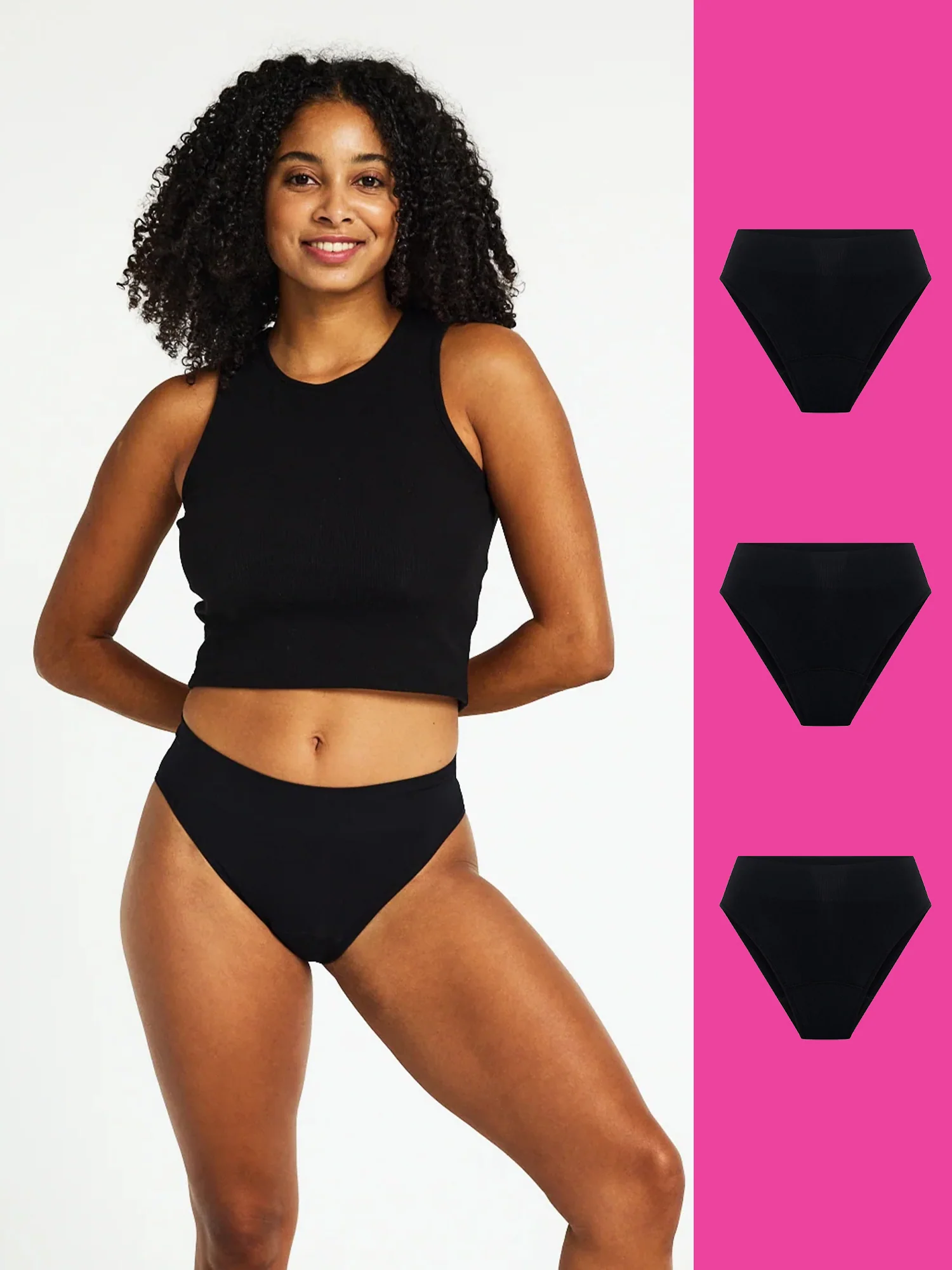 ModiComfort Seamless Hi-Leg Brief Moderate Black 3 Pack