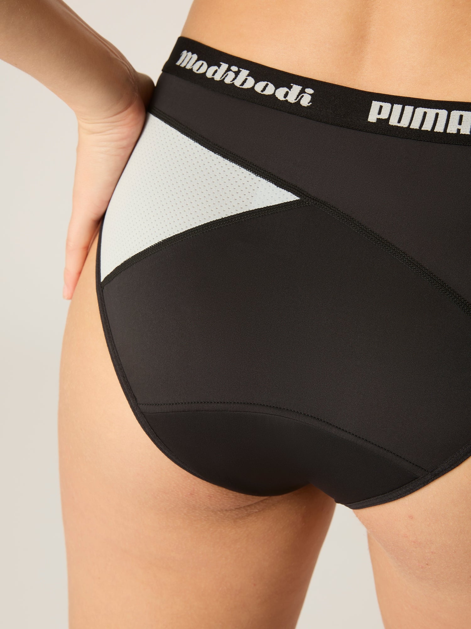 Puma X Modibodi Active Hi Cut Full Brief Moderate Black/Platinum Grey - Image 3