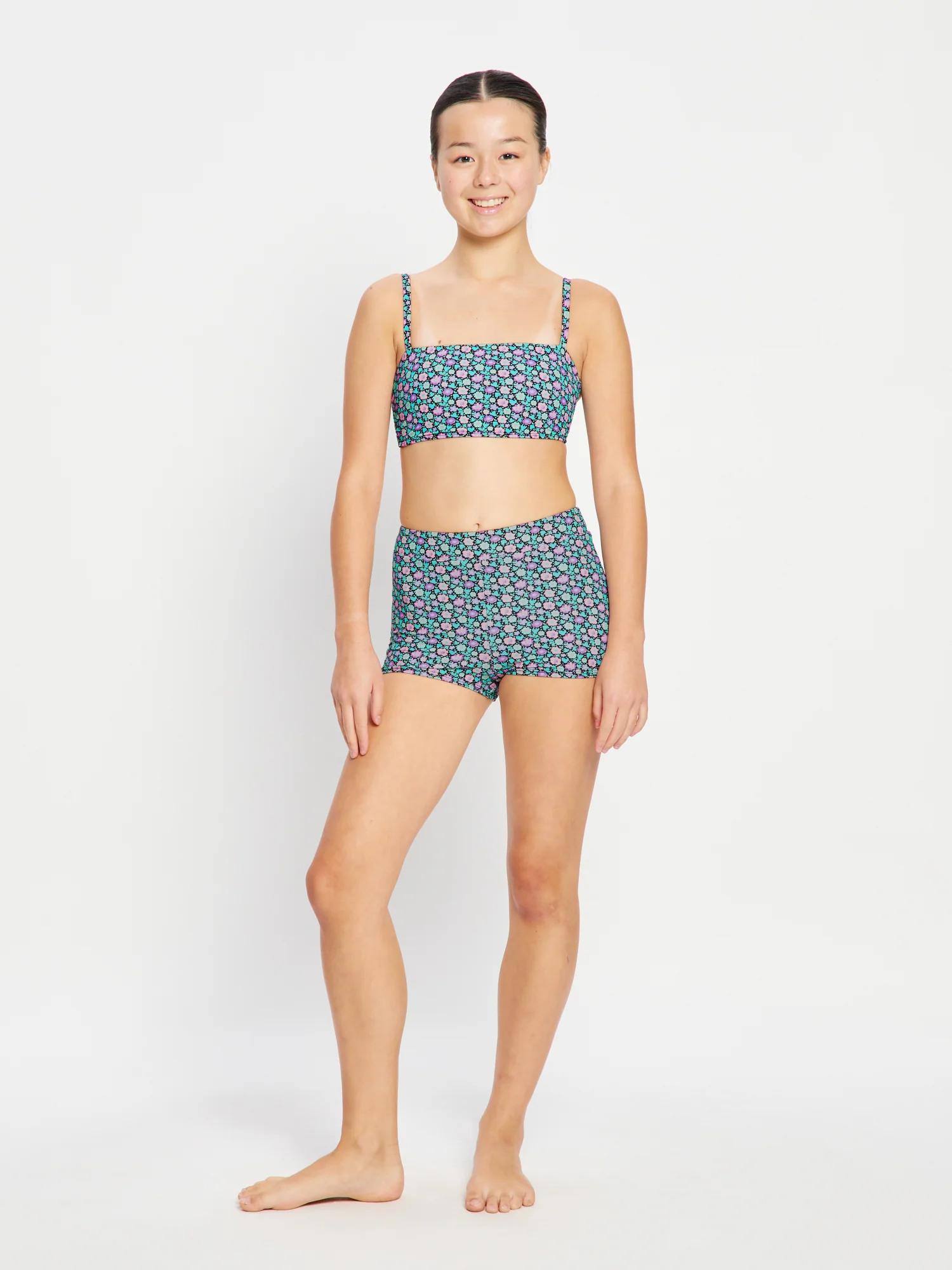 Teen Swimwear Bandeau Strap Crop Top Luna Blossom Black